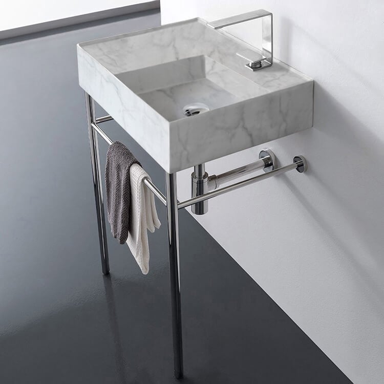 Scarabeo 5117-F-CON Marble Design Ceramic Console Sink and Polished Chrome Stand, 24 Inch